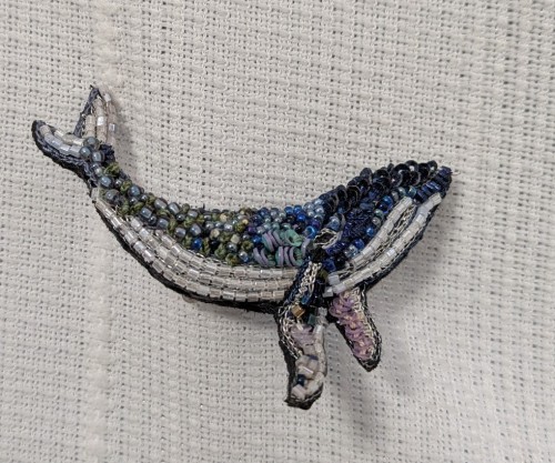 Beaded blue whale brooch