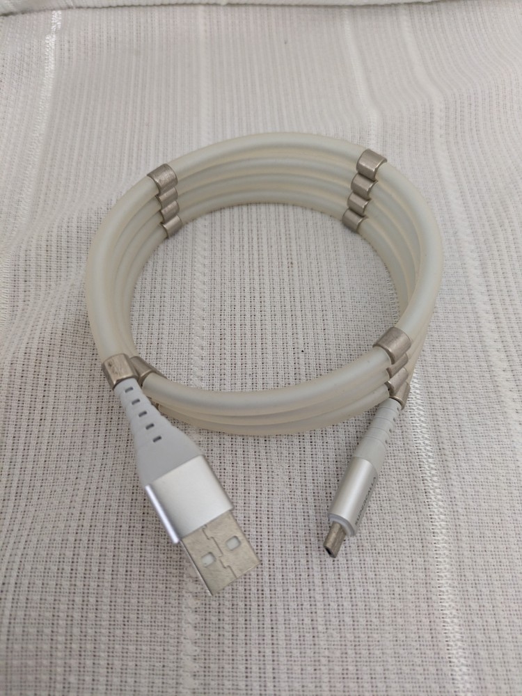white magnetic charging cable USB-A to micro-USB