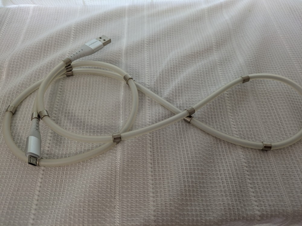 white magnetic charging cable USB-A to micro-USB