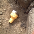 2014 jun 03 melting ice cream cone on dirt