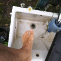 2020 jun 14 washing feet in outdoor sink