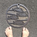 2021 oct 03 barefoot on fish manhole cover