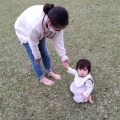 2021 oct 22 barefoot woman with toddler on grass