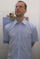 Helping Rob show off his new blue short sleeved buttonup