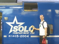 Rob and Uncle Cow on the O of blue SOLO Compartment Car