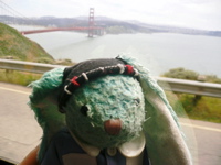 Francois on bus near Golden Gate Bridge