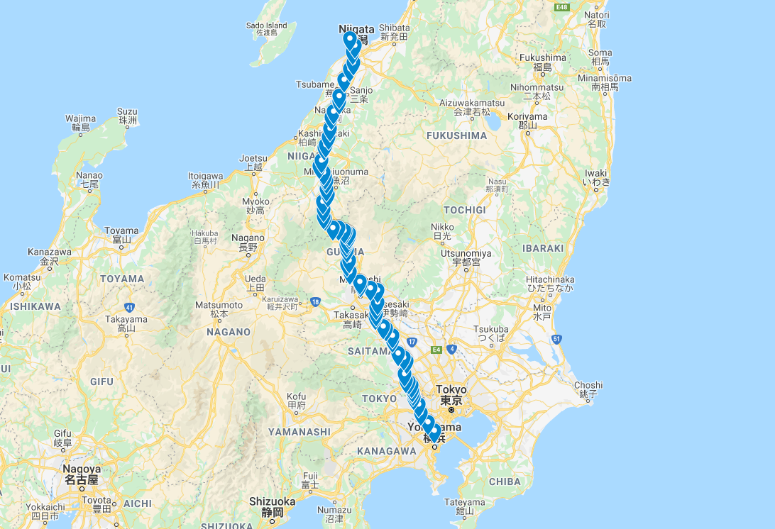 Route across Honshu