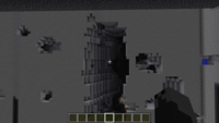 Screenshot in Minecraft showing boundary between flatland a regular terrain