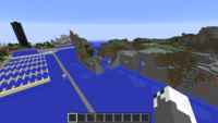 Screenshot in Minecraft showing boundary between flatland a regular terrain