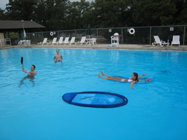 Tanner, Jason on chair, Lilly on raft