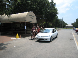 in front of the lodge