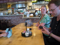 Fred inspects Rob's camera case