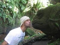 Rob almost kisses stone lizard