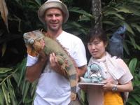 Rob, Hitomi, Francois, iguana, blue bird